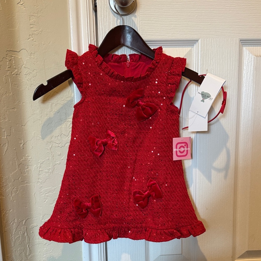 Rare Editions Red Dress with Bow Accents